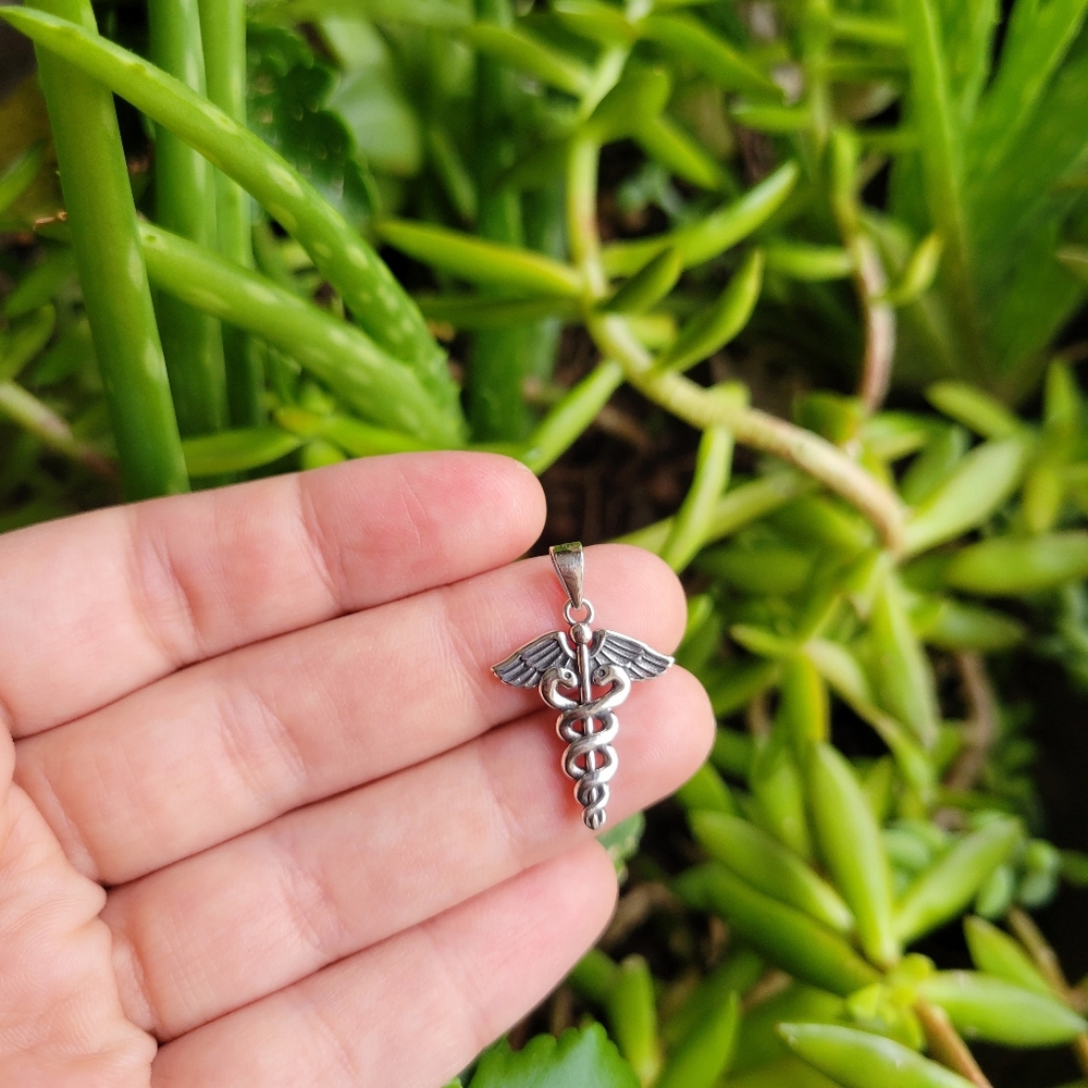 New Solid 925 Sterling Silver Simple Caduceus Sta… - image 3